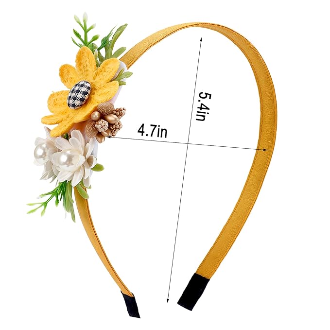 Flower Headbands for Girls Kids Toddlers Sunflower Floral Headpiece Non Slip Elegant Wedding Flower Crown Hairband Spring Summer Fashion Cloth Headdress Accessories for Birthday Party (Orange)