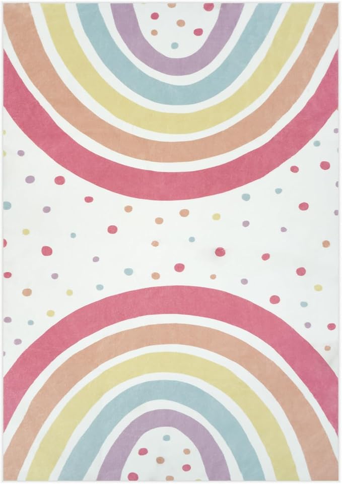 STARUIA Washable Rainbow Rug for Girls Bedroom, Large Area Rug 5x7 Colorful Rugs for Nursery Kids Room, Soft Non-Slip Carpet Kids Rugs for Classroom Playroom Tent Castle Dorm