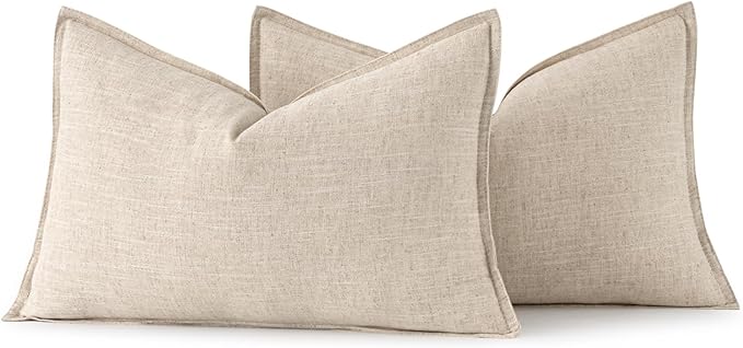MIULEE Decorative Linen Lumbar Pillow Covers 12x24 Inch Natural Beige Boho FarmhouseNeutral Christmas Couch Throw Pillows for Bed Pack of 2 Accent Modern Pillowcase Sofa Livingroom Home Decor