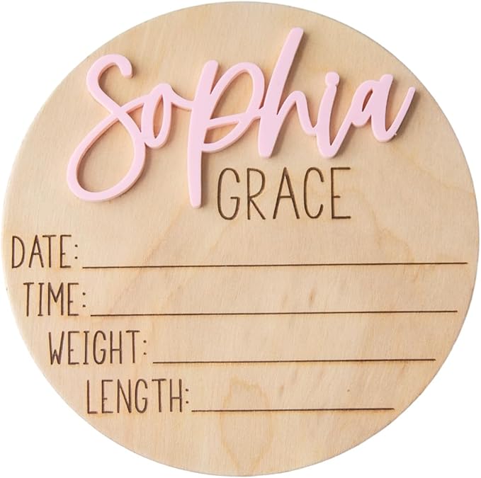 Personalized Newborn Announcement Sign for Hospital - Wooden Birth Announcement Sign for Hospital - Baby Name Announcement Sign - Baby Milestone Signs - Boy Girl - Double Sided