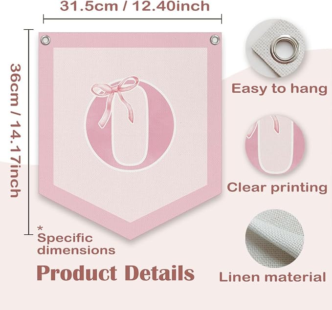 Lacama Initial Personalized Preppy Banner, Baby Girl Nursery Shower Decor Gifts, Coquette Pink Bow Teen Girl Gifts, Vintage Room Decor Toddler Room Bedroom Playroom Front Door Birthday Gift(O)