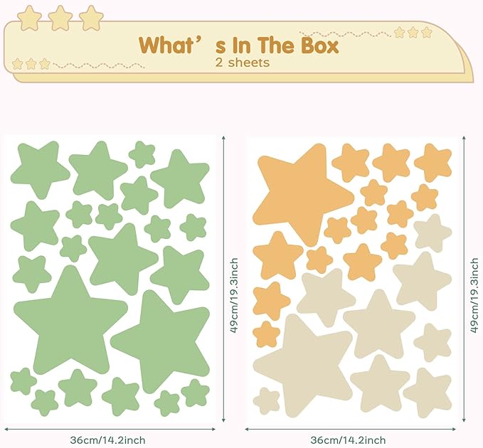 Stars Wall Stickers for Girls Kids, Vinyl Colorful Stars Wall Decals Peel and Stick, Spring Theme Stars Wall Stickers for Kids Room Nursery Girls Bedroom