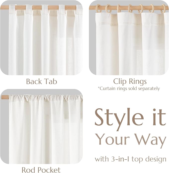jinchan Linen Blend Curtain 84 inch Length 1 Panel for Sliding Door, Light Filtering 100 inch Extra Wide Living Room Drape with Rod Pocket Back Tab(100W x 84L, Off White)