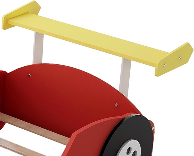 Flieks Twin Size Race Car-Shaped Platform Bed Frame for Boys Girls Kids Adults Toddler with Wheels,Red