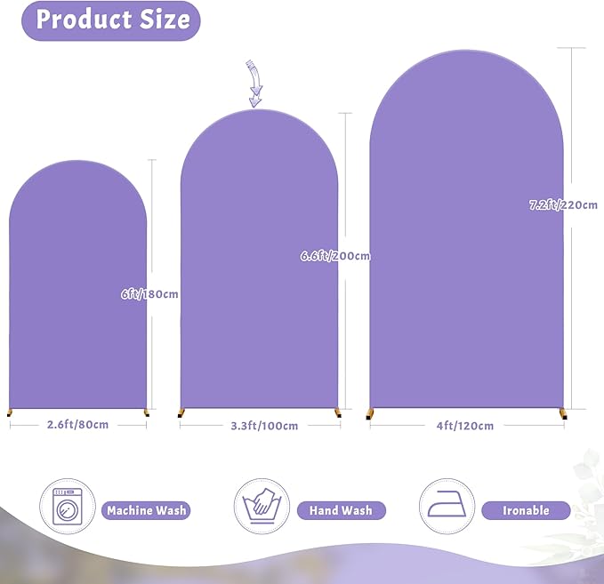 Lavender Arch Cover 6.6FT Spandex Fitted Wedding Arch Stand Covers Round Top Chiara Arch Covers Stretchy Backdrop Cover for Birthday Party Ceremony Banquet Decoration