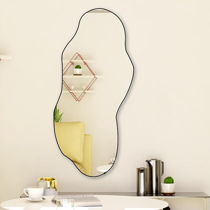 POZINO Irregular Wall Mirror, Large Asymmetrical Mirrors, 47.2"x21" Odd Shaped Mirrors Decorative, Modern Abstract Frameless Mirror for Living Room Bedroom Bathroom Entryway