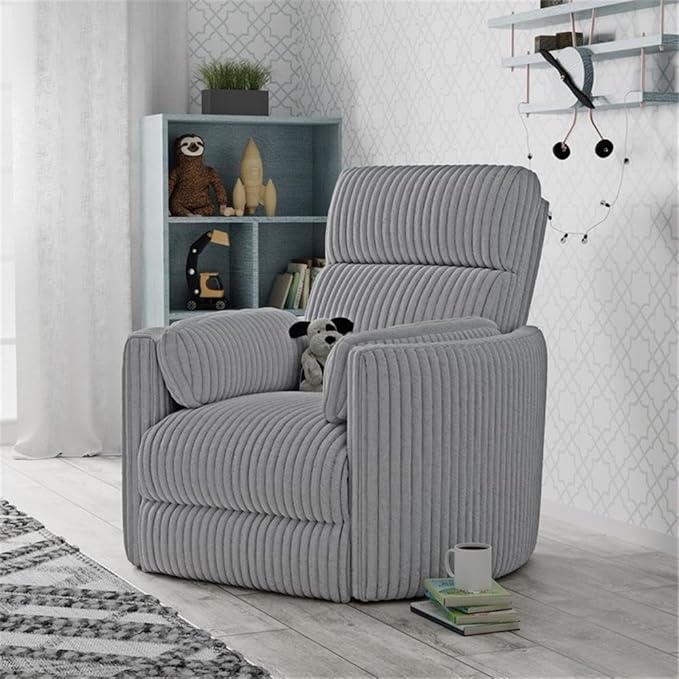 Pemberly Row Contemporary Fabric Swivel Glider Recliner in Gray with USB Charging Ports and 2 Comfort Pillows for Living Room