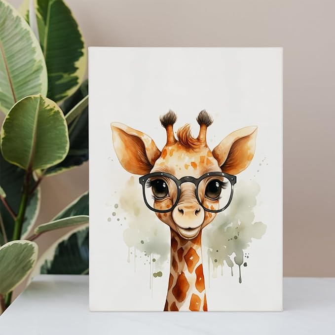 Woodland Nursery Decor, Baby Room Decor, Giraffe Wall Art Decorations For Safari Nursery Kids Toddler Boy Girl Room Playroom, Animal Wall Art Prints Poster 11x14 Inches Framed