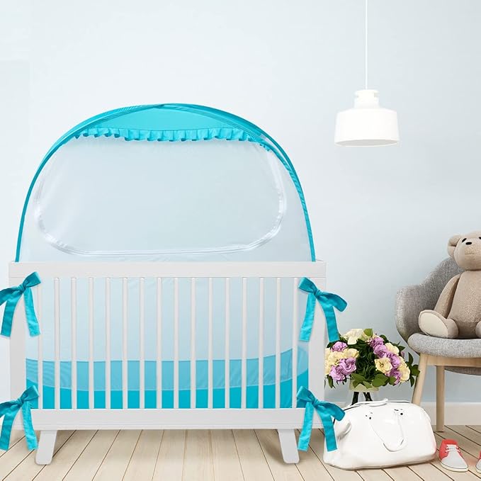 Baby Pop Up Tent, Toddler Safety Net to Keep Baby from Climbing Out, See-Through & Breathable Crib Canopy Against Falls & Bites, Fits Most Standard Cribs