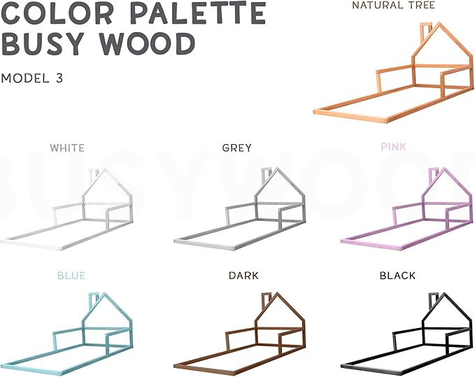 BUSY WOOD Floor Bed House Frame - Toddler Bed Montessori - Toddler House Bed Frame - Montessori Style Bed - House Bed Frame Toddler Kids - Montessori Floor Bed Twin (Model 3, Natural Tree, Floor Bed)