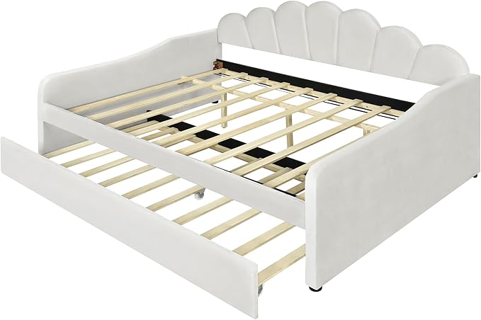 Bellemave Full Size daybed with Trundle for Adults, Kids, Girls, Teens, Full Size daybed with Trundle for Living Room, Velvet, Beige