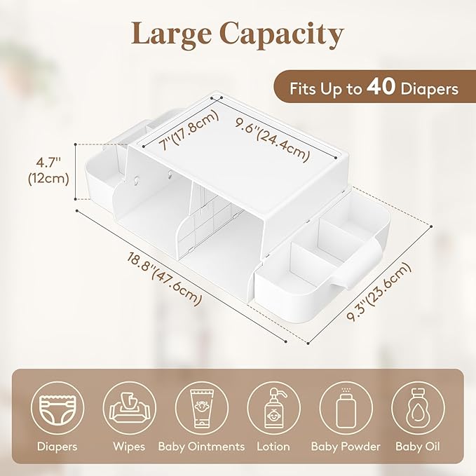 Lifewit Baby Diaper Caddy Organizer, Changing Table Organizer with Handle, Nursery Wipes Diaper Storage for Diapers, Wipes, and More Baby Stuff, White