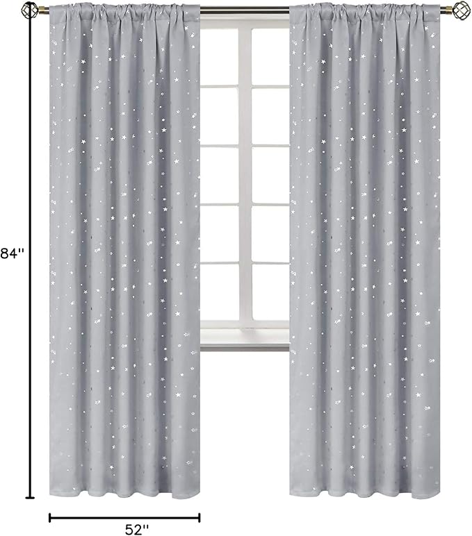 BGment Kids Blackout Curtains for Bedroom, Rod Pocket Room Darkening Curtains Decoration Thermal Insulation Window Drapes for Nursery, Children Room, 2 Panels, Each 52 x 84 Inch, Light Grey