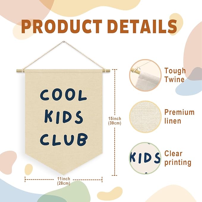 Playroom Wall Decor Cool Kids Club, Kids Playroom Decor, Classroom Decorations, Baby Shower Gifts,Wall Hanging Pennant Flag Banner 15x11in