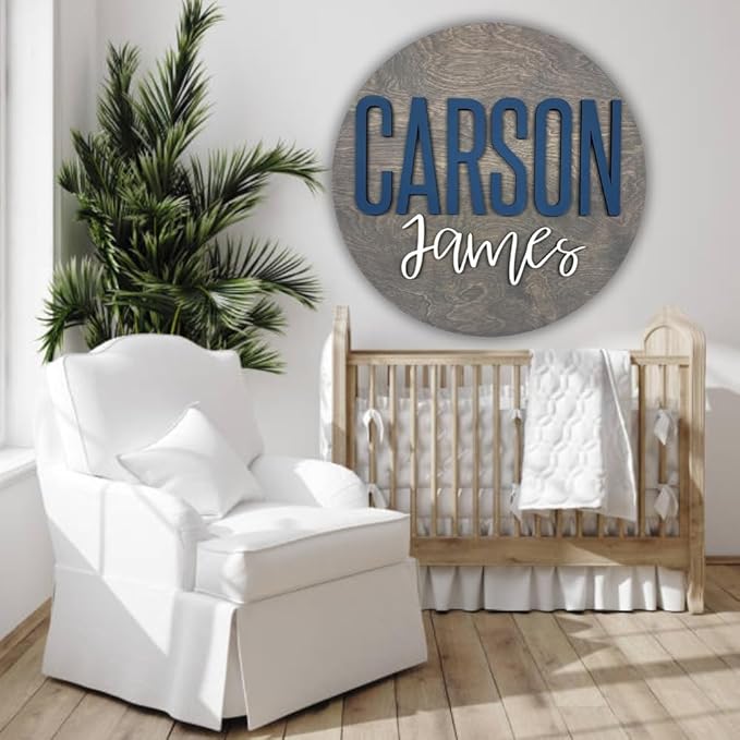 Personalized Wooden Name Sign - Custom Baby Name Signs for Nursery & Kids Room Decor - Baby Announcement Sign - Name Wall Art - Wooden Letters for Wall - Custom Round Nursery Name Sign (Design 9)