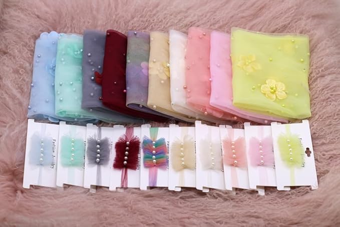 Newborn Baby Photography Props Blanket, Baby Photo Props Pearl Wrap Blanket Headband for Baby Boys Girls Photoshoot (Wine red)