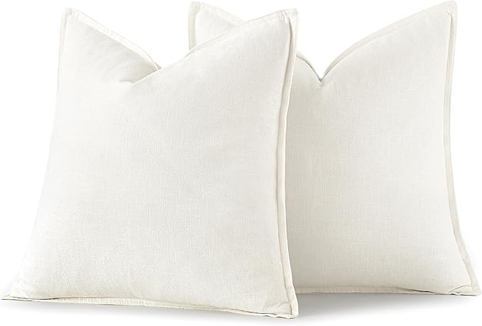 MIULEE Decorative Linen Euro Sham Pillow Covers 24x24 Cream White Boho Farmhouse Neutral Christmas Couch Throw Pillows for Bed Pack of 2 Accent Modern Pillowcase Sofa Livingroom Home Decor