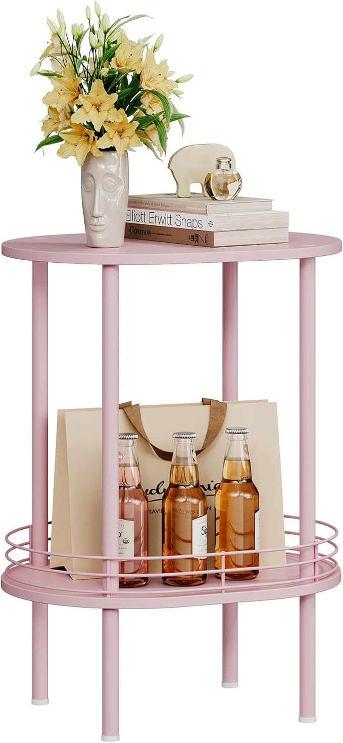 Small Round Side Table,Bedside Table with Storage, Morden Round Nightstand, Samll Side Table for Living Room,Bathroom,Bedroom, Nursery, Laundry, Pink