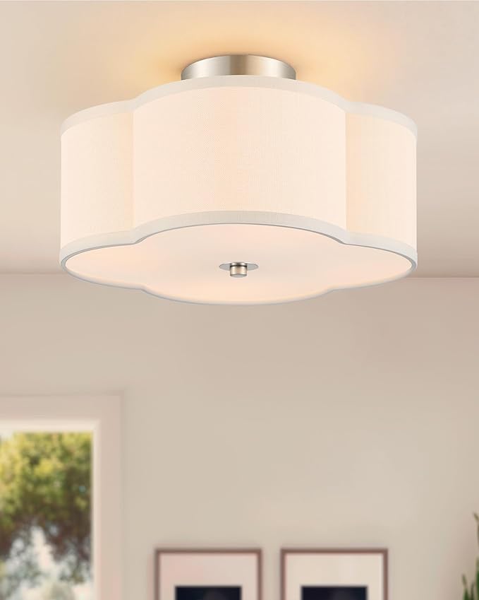 VONLUCE Semi-Flush Mount Ceiling Light, 12.8" Modern 4-Light Ceiling Light Fixture with White Clover-Shaped Shade 4 E26 Sockets for Bedroom Entryway Living Room, Nickel Finish, ETL Certificated