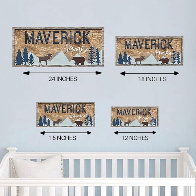 Custom name sign for nursery, Woodland nursery theme, Forest Wooden signs, Personalized Baby name sign, Kids room decor for boys, Kid room wall decorations, baby shower