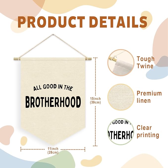Boy Nursery Decor, Playroom Wall Decor, Brotherhood Wall Hanging Pennant Flag Banner Decor for Nursery Classroom Playroom Kids Room, Playroom Essentials