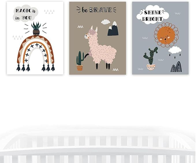 Andaz Press Nursery Kids Room Scandinavian Hello Llama Wall Art Decor Poster Prints, 8.5 x 11-inch, Scandinavian Magic Is In You, Be Brave, Shine Bright, Llama Graphic, 3-Pack, Unframed