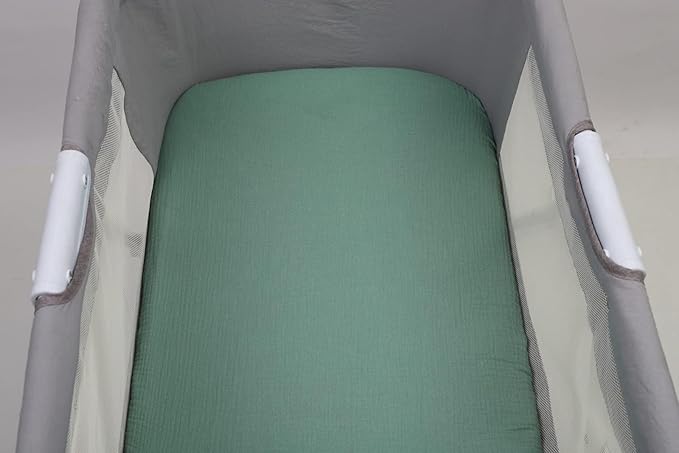 Onacosht Muslin Bassinet Sheets 33" x 19" Compatible with Mika Micky, KoolaBaby (3 in 1), BabyBond, HARPPA and RICUTON Bedside Bassinet, 2 Pack for Baby Boy and Girl, Grey and Green