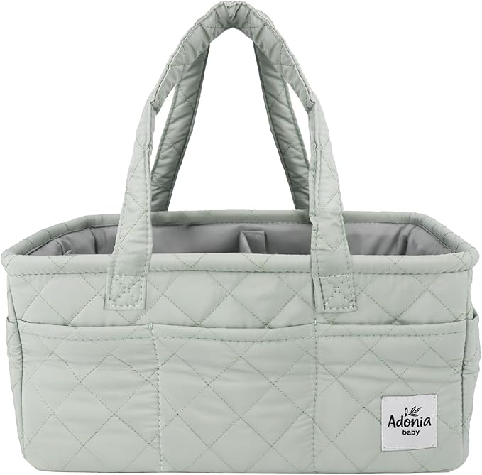Adonia & Co Diaper Caddy Organizer – Nursery Storage Basket for Newborn Essentials & Baby Must Haves – Portable, Machine Washable Baby Diaper Bag Organizer (Green)