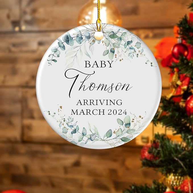 wowcugi Personalized Bumps First Christmas Ornaments Bump Sonogram Ultrasound Picture Pregnancy Announcement Ornament Double Sided Ceramic Gift for Expecting Parents Grandparents
