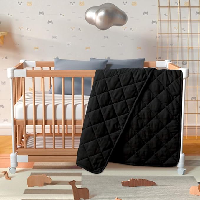 BEDSUM 100% Brushed Microfiber Down Alternative Toddler Comforter, Ultra Soft Lightweight and Warm Breathable Crib Quilted Blanket for Nursery Stroller Bed, 39x47 Inches, Black