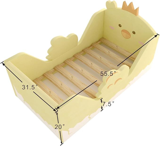 Toddler Beds, Child Bed for Kids with Extra Safty Broad, Standard Crib Size Animal Toddler Bed, Certified Fabric Toddler Beds,Toddler Floor Beds (Chick)