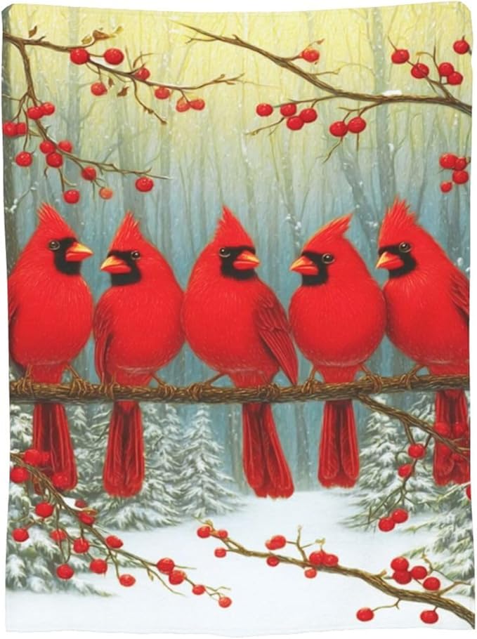 Cardinal Throw Blanket Red Bird Blanket Cardinal Soft Cozy Fleece Fuzzy Stuffed Plush Flannel Gifts for Girls Women Boys Kids Adults 50"X60"