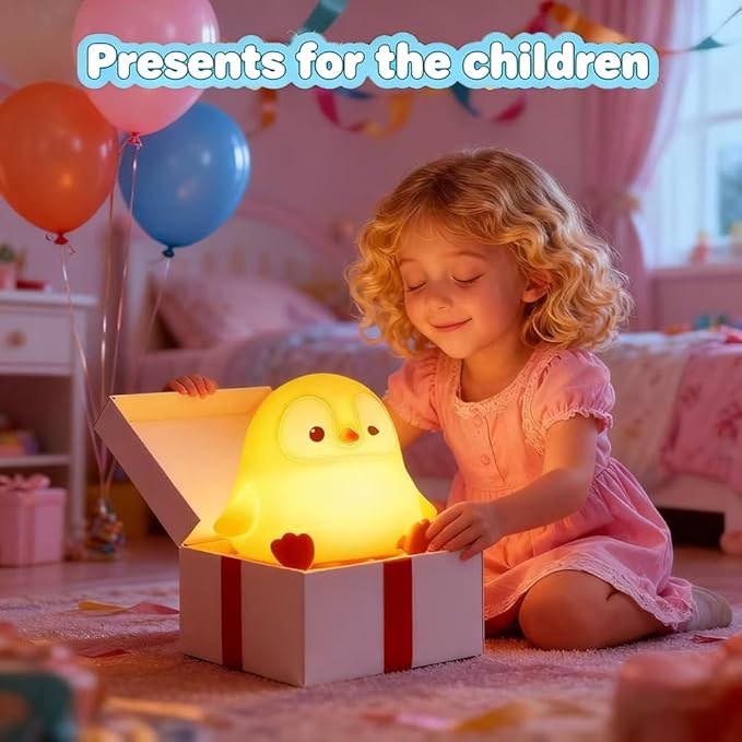 Cute Penguin Night Light for Kids Bedroom, Animal Silicone Nursery Night Lamp Touch Control Nightlights USB Rechargeable Bedside Lamp for Baby Children Toddlers Girls Gift