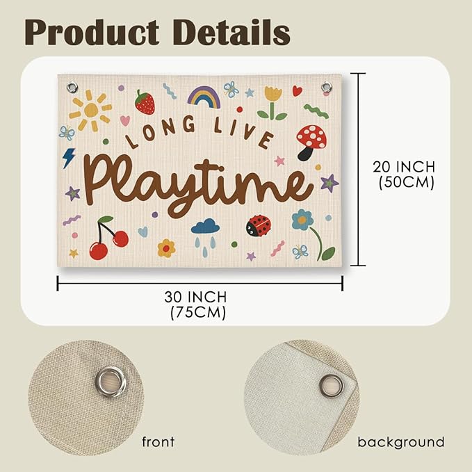 Playroom Wall Decor, Kids Toddler Boy Girls Playroom Decor Hanging Linen Banner,Play Room Wall Decor for Kids Boys Girls Nursery, 20x30 Inch