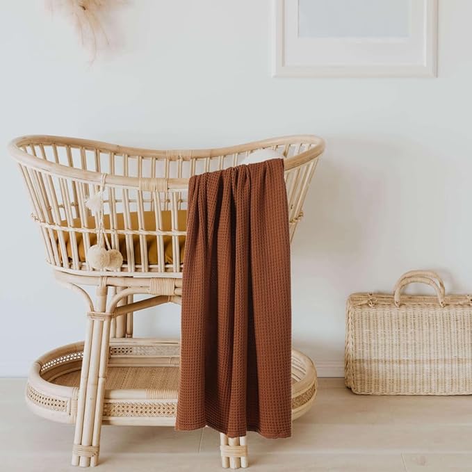 36” X 40” Inches Cooling Baby Waffle Weave Blanket, Ultra-Soft Lightweight Receiving Blanket for Newborn, Breathable Comfortable Baby Swaddle Blanket for Boys and Girls(Caramel)