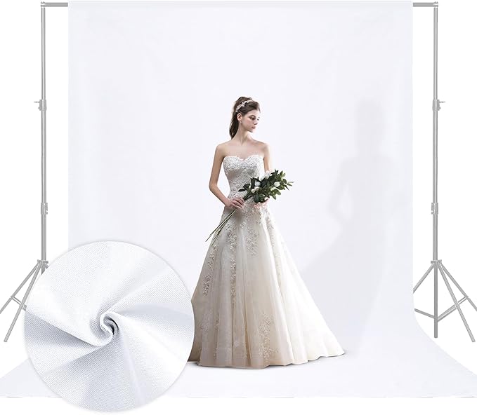 YSKE-Y1 10x7 FT White Seamless Fabric Photo Backdrop with 3.1-Inch Rod Pocket for Photography Studio, Video Shoot, Party