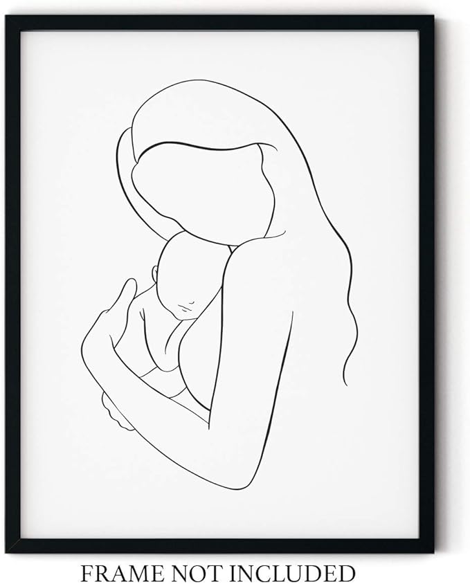 Mother and Infant Child Nursery Wall Art | 11x14 UNFRAMED Black and White Minimalist Nordic Print | Mama and Baby Modern Scandinavian Home Decor