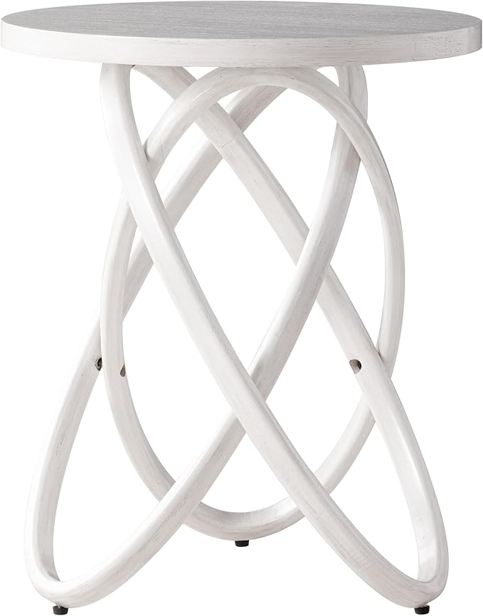 COZAYH Round End Table Farmhouse Wood Side Table Rustic Plant Stand with Intertwined Line Design for Living Room, Office, White