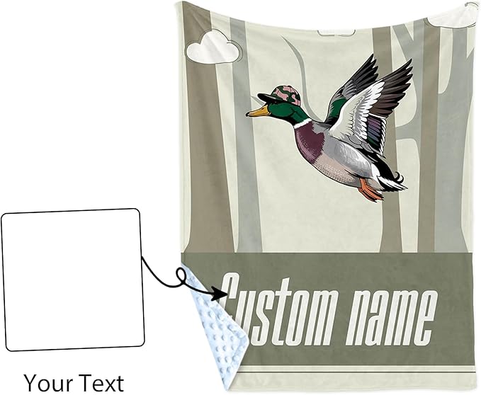 Personalized Baby Blanket with Name – Mallard Pattern Soft Receiving Blanket for Newborn Boys Girls, Custom, Woodland Theme Nursery Decor for Toddlers