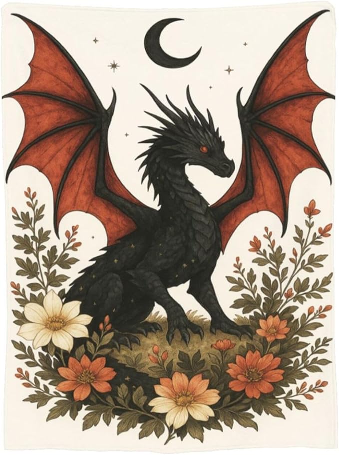 Black Dragon Blanket Floral Dragon Throw Blanket Soft Cozy Fleece Fuzzy Stuffed Plush Flannel Gifts for Girls Women Boys Kids Adults 40''x50''