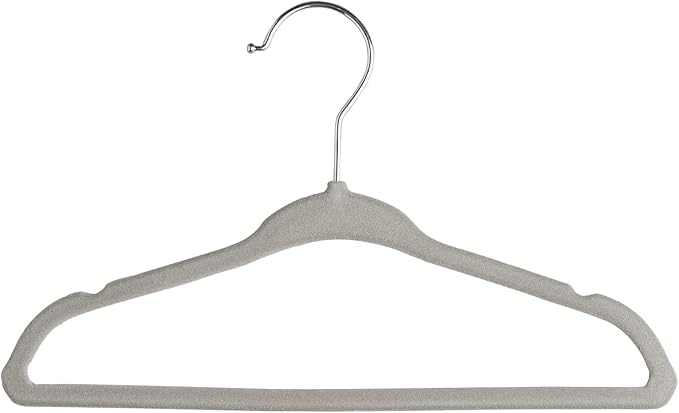 Velvet Baby Hangers with 10x Clips and 8X Dividers (30 Pack) | 11” Ultra-Slim Baby Clothes Hangers | Non-Slip Felt | Space-Saving Nursery & Infant Closet Organizer | Gray