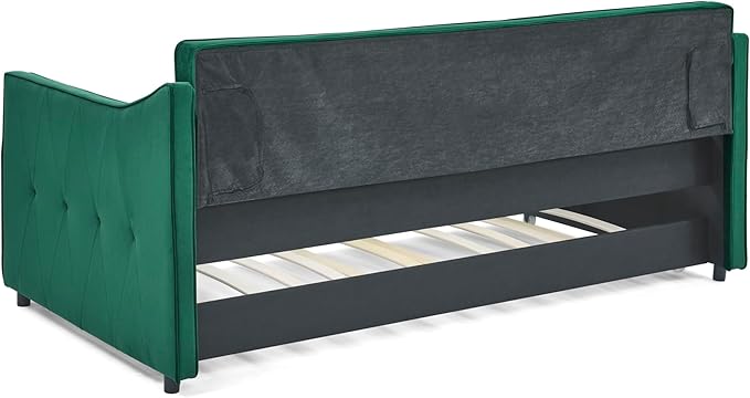 Bellemave Twin Upholstered daybed with Trundle, Velvet Sofa Bed Twin Size, daybed with Trundle for Adults, Kids, Girls, Teens, for Living Room, Green