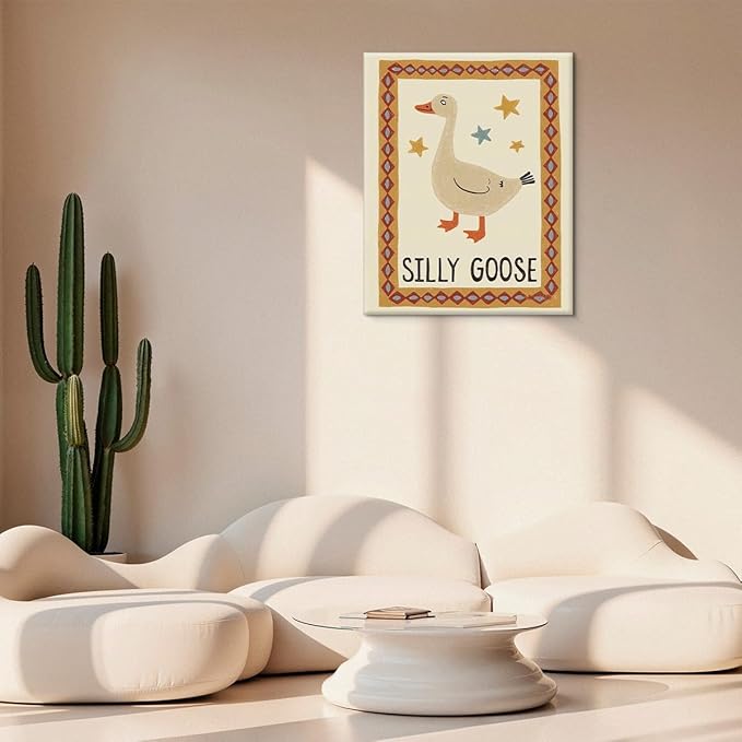 Vintage Silly Goose Wall Art Print, Cute Goose Poster Picture Artwork for Home Living Room Kids Room Nursery Wall Decor 8x10 Canvas Framed