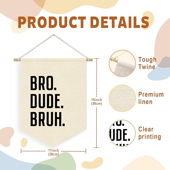 Boy Nursery Decor, Boys Room Banner Decor, Playroom Wall Decor, Bro Dude Bruh Wall Hanging Pennant Flag Banner Decor for Nursery Classroom Playroom Kids Room, Playroom Essentials