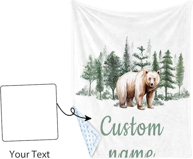 Personalized Baby Blankets for Boys Girls, Custom Name Brown Bear Baby Blanket, Soft Receiving Blanket for Newborns and Toddlers, Ideal for Baby Showers and Nursery Decor