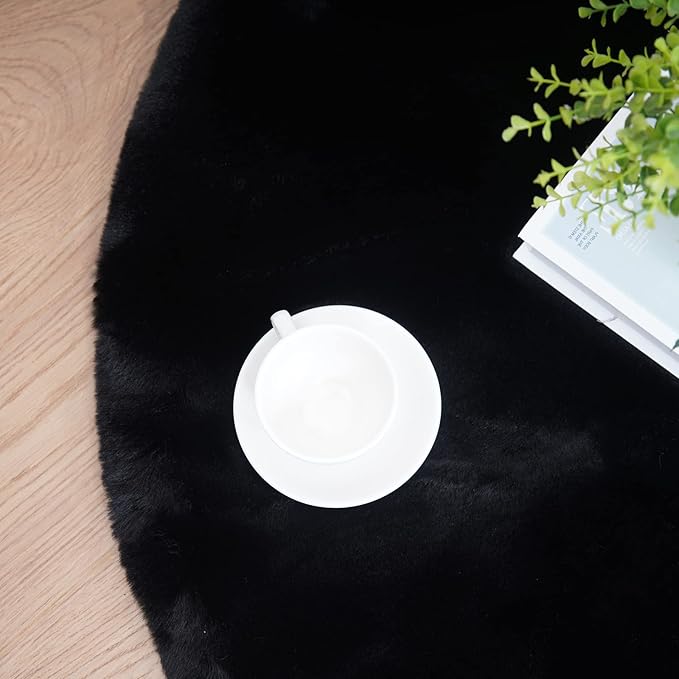 Latepis Black Carpet Area Rugs Runners 2x6 Faux Rabbit Fur Fluffy Shag Rug Washable Furry Rug for Living Room Bedroom Nursery Floor Rugs Room Carpet Sheepskin