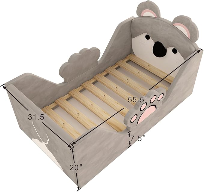 Toddler Beds, Child Bed for Kids with Extra Safty Broad, Standard Crib Size AnimalToddler Beds, Certified Fabric Toddler Beds,Toddler Floor Beds (Koala)