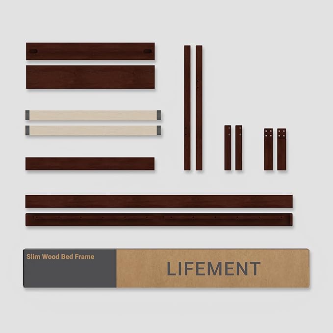 LIFEMENT Classic Wood Platform Bed Frame with Headboard, Essential, Noise Free, Under Bed Storage, No Box Spring Needed, Easy Assembly (Walnut, King (U.S. Standard))
