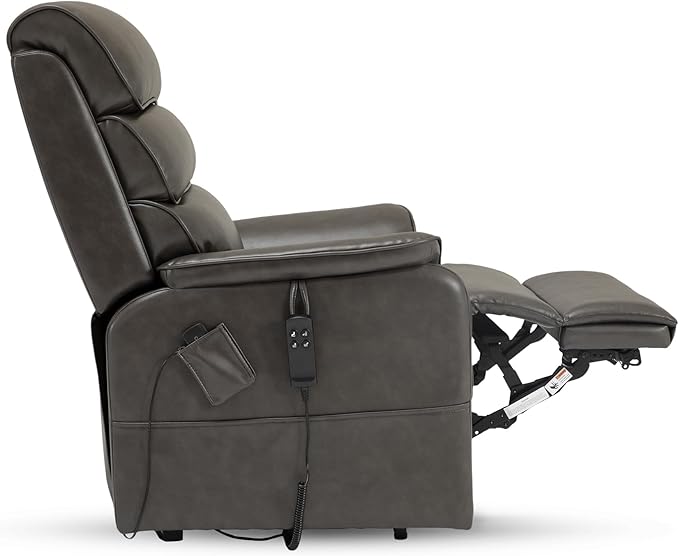 DYNOX Big Man Large-Wide Power Dual Motor Lift Recliners Chairs for Elderly Lay Flat Lift Chair with Infinite Positions, Heat & Massage, Supports 400 LBS(9298,Faux Leather,Grey)