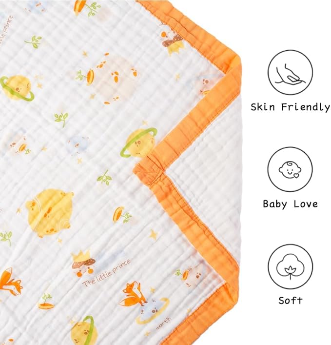 BATTILO PTY 6 Layer Muslin Baby Blankets, Nursery Blankets for Boys Girls, Swaddle Blankets Babt Blanket Neutral Soft Lightweight Toddler and Kids Throw Blanket(Prince Planet)